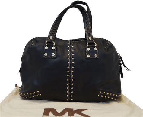 michael kors black leather purse with gold studs|Michael Kors bradshaw shoulder bag.